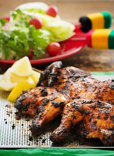 grilled chicken and vegetables on a table