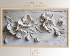 Spring Flower Plaster Art for Frame TV Floral Illustration, Instant Download, Textured Botanical Wall Art, Modern Flower TV Art 0387 - Etsy Floral Plaster Art, Textured Plaster Walls, Plaster Flowers, Plaster Artwork, Sculpture Art Projects, Plaster Texture, Frame Tvs, Inspired Illustration, Monochrome Palette