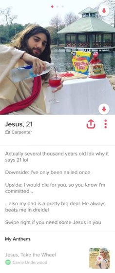 an image of jesus holding a wine glass with the caption jesus 21 on it