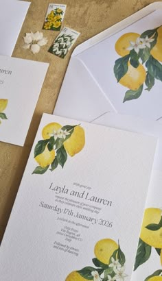 wedding stationery with lemons and white flowers