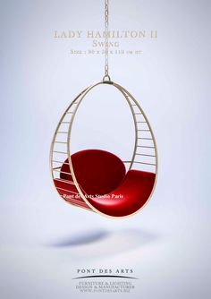 a red chair hanging from a metal wire with the caption lady harlitton ii swing