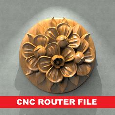 a circular wooden object with flowers on the center, and text that reads cnc router file