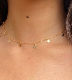 Circle charm choker  ✦ Details ✦ ✧ This necklace can be worn from 14-16 inches long. The chain is 14 inches long with a 2 inch extender. ✧ This necklace is available in sterling silver or gold filled. ✧ The circle charms are 4.25mm in diameter. ✦ ABOUT GOLD FILLED ✦ ✧ Gold filled is an actual layer of gold-pressure bonded to another metal. ✧ Gold filled does not flake off, rub off or turn colors. ✧ Most people with jewelry sensitivities can wear gold filled without worries of any allergic reacti Sterling Silver Charm Choker With Adjustable Chain, Minimalist 14k Gold Filled Dangle Charm Necklace, Sterling Silver Adjustable Choker Charm Necklace, Sterling Silver Choker With Adjustable Chain, Dainty 14k Gold Filled Choker Jewelry, Gift Dangle Choker With Delicate Chain, Gift Delicate Chain Dangle Choker, Minimalist Sterling Silver Choker With Adjustable Chain, Gift Delicate Chain Choker With Dangle