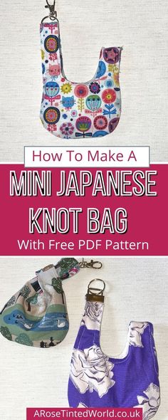 the instructions for how to make a mini japanese knot bag with free pattern on it