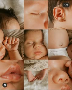 a collage of babys sleeping with their hands together