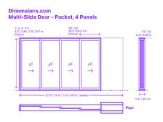 the measurements for a sliding glass door with four panes and two columns on each side