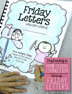 a child's hand holding a book with the title friday letters