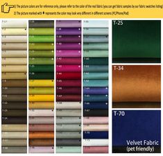 the color chart for velvet fabrics