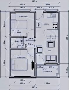 the floor plan for a two bedroom apartment with an attached kitchen and living room area