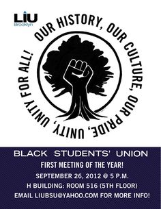 the black student's union flyer with an image of a tree and fist on it