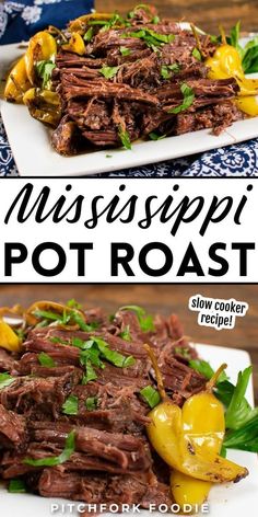 his Mississippi pot roast recipe is the absolute BEST slow cooker roast beef EVER! It’s made with 5 simple ingredients and can be whipped up in no time at all. This pot roast is amazingly tender and so flavorful. This pot roast recipe is the perfect fall meal for chilly nights. Add this recipe to your menu today!