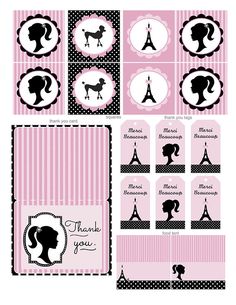 pink and black printables with the eiffel tower