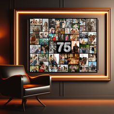 a framed photo collage with the number seventy seven