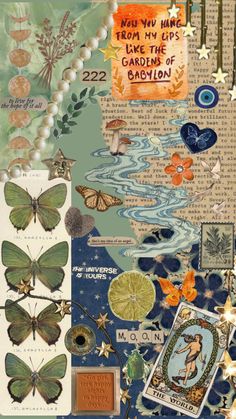 an altered collage with butterflies and other items