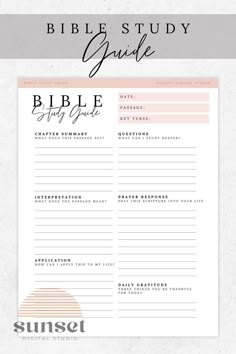 the bible study guide is shown in pink and white with text that reads,'bible study