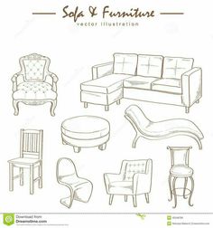 a set of furniture in the style of an old fashioned sofa, chair and ottoman