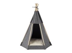 a teepee tent with a cat in it