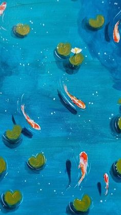 a painting of koi fish swimming in the water