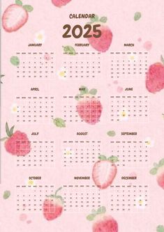 a pink calendar with strawberries on it