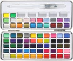 the watercolor paint set is open and ready to be used in art projects or crafts