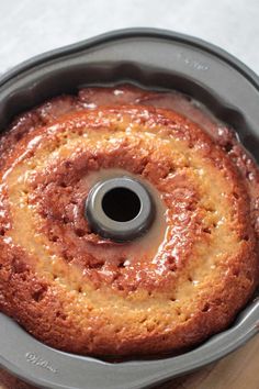 a bundt cake in a pan on a table