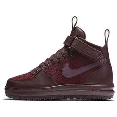 (WMNS) Nike Lunar Force 1 Flyknit Workboot 'Deep Burgundy' 860558-600 (SNKR) Nike High-top Winter Boots, Casual Nike Winter Boots, Nike Brown High-top Boots, Nike Winter Outdoor Boots, Nike High-top Sneakers For Fall, Burgundy High-top Boots For Winter, Nike Lunar Force, Game Collection, Nike Lunar