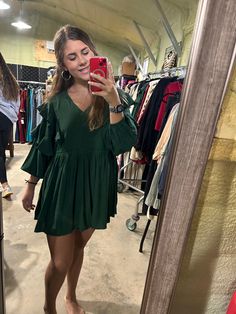 Hunter green ruffled dress with long sleeves Green Flowy Dress For Brunch, Ruffled Dress, Dress With Long Sleeves, Hunter Green, How To Feel Beautiful, Ruffle Dress, Clothes Accessories, Long Sleeves, Outfit Accessories