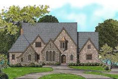 this is an artist's rendering of the front elevation of these european house plans