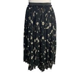 Urban Renewal Floral Pleated Midi Skirt S Black Sheer Lined Elastic WaistExcellent conditionNo fabric tagsWaist: 12" laying flat, unstretchedLength: 28" waist to hemMade in Korea Black Floral Print Maxi Skirt For Spring, Casual Black Pleated Skirt With Elastic Waistband, Spring Black Stretch Maxi Skirt, Black Stretch Maxi Skirt For Spring, Black Flowy Pleated Skirt With Elastic Waistband, Bohemian Black Skirt With Floral Print, Black Pleated Skirt With Elastic Waistband For Summer, Black Floral Print Tiered Skirt, Black Tiered Maxi Skirt For Spring