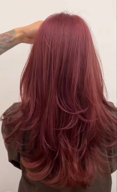 Dusty Red Hair Color, Red Strawberry Hair, Red Hair Color Light, Strawberry Hair Color Red, Red With Pink Hair, Light Red Hair Color Ideas, Dark Dusty Pink Hair, Jam Hair Color