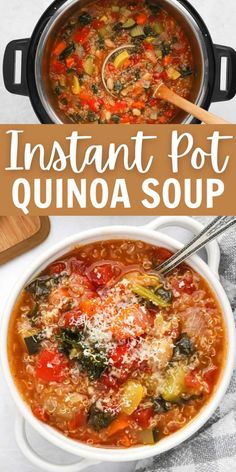 instant pot quinoa soup in a white bowl