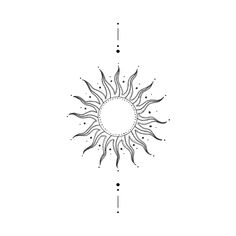 a black and white drawing of a sun in the middle of it's frame