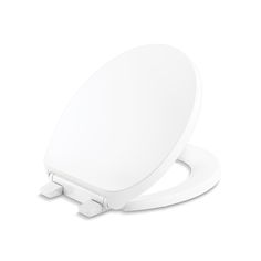 a white toilet seat with the lid up and an electronic outlet attached to it's side