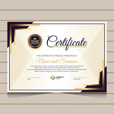 a certificate template with gold and black accents on a beige background, it is an excellent gift for someone who wants to be awarded