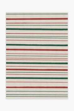 a red, green and white striped rug with vertical stripes on it's surface