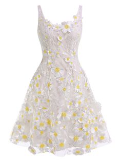 White 1950s Daisy Dreamer Vintage Dress – Retro Stage - Chic Vintage Dresses and Accessories Style Vert, Vestidos Retro, White Vintage Dress, Gatsby Dress, Standard Dress, Vestidos Vintage, 1950s Dress, Patchwork Dress, Dress Romper