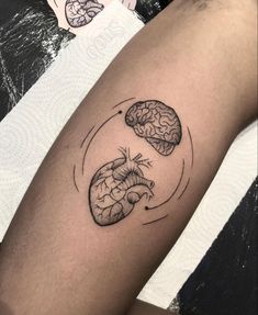 a person with a tattoo on their leg that has two sections of the brain in it