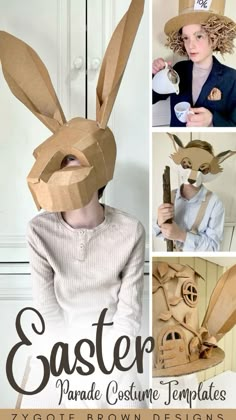 an easter bunny mask made out of cardboard with the words, easter parade costumes templates