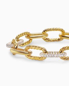 The DY Madison® Collection offers an elegant take on the classic chain, enhanced by the lustre and beauty of pearls. 18-karat yellow gold Pav-set diamonds, 3.79 total carat weight Bracelet, 11mm Push clasp"} David Yurman DY Madison Chain Bracelet in 18K Yellow Gold with Diamonds, 11mm | Women's | Size Medium | DY Madison® Chain Bracelet in 18K Yellow Gold with Diamonds, 11mm Women's Bracelets, David Yurman Jewelry, Small Accessories, High Jewelry, David Yurman, Jewelry Pouch, Pave Diamonds, Womens Bracelets, Chain Bracelet