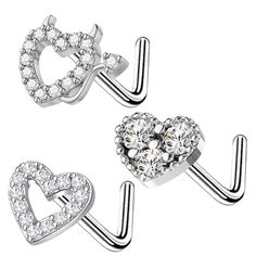 PRICES MAY VARY. 【20G Nose Rings Studs】: You will get 3pcs nose stud with Heart shapes of different styles, classic CZ nose ring. Great L-shape nose rings for women. 【Standard Size】: Nose stud thickness:20 Gauge=0.8mm; Bar length: 0.27"/7mm. Please refer to the picture for more size details. 【High Quality Nose Piercing Jewelry】: The nose piercings rings are made of high quality stainless steel and decorated with cubic zirconia: Delicate surface,well made,long lasting brightness,lustre,lightweigh Nose Piercing Silver, Heart Nose Stud, Small Nose Studs, Heart Nose Rings, Nose Piercing Ring, L Shaped Nose Ring, Small Nose, Heart Brand, Jewelry Looks