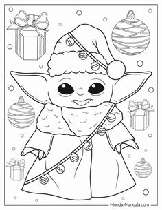 a christmas coloring page with an image of a baby yogurt wearing a santa hat