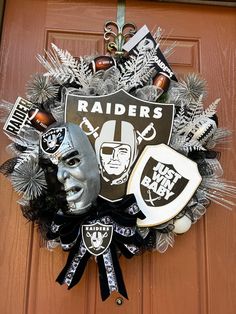 a wreath that has some football decorations on it