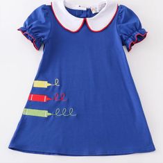 The Most Precious Dress For The Littles. Matching Set For Brother ! Blue Spring Dress For School, Blue Dress For School In Spring, Cute Blue Dress For School, Cute Blue School Dress, Cute Navy Short Sleeve Dress, Blue Cotton Dresses With Short Sleeves, Blue Cotton Dress For Dress-up, Cute Navy School Dress, Cute Navy Dress For Dress-up Occasions