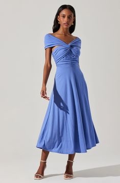 Balto Off Shoulder Midi Dress – ASTR The Label Midi Blue Dress, Ruched Black Dress, Movie Core, Off Shoulder Midi Dress, Tea Length Bridesmaid Dresses, Black Ruched Dress, Blue Iris, Astr The Label