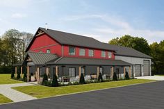 this is an artist's rendering of a red barn style house