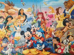 a puzzle with many disney characters on it