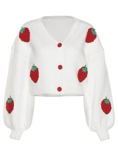 Breasted Cardigan Sweater by Rachel Knitted Strawberry, Shark Clothes, Back To School 2023, Warm Cardigan, Room Closet, V Neck Cardigan, White Cardigan, Cardigan Top, Crop Top Blouse