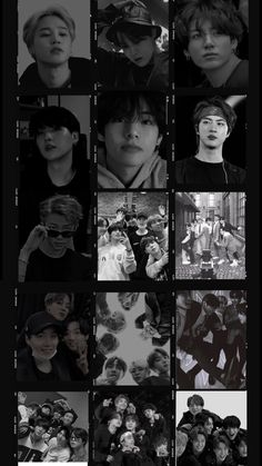 black and white photo collage with many different people in the same group, including one man