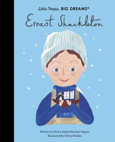 an illustrated book cover with a boy in a blue sweater and white knitted hat