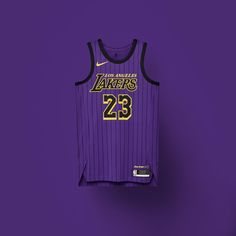 the los angeles lakers jersey hangs on a purple wall